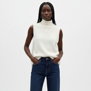 Elizabeth and James | Sleeveless Turtleneck Sweater Top Wool Blend Large Cream